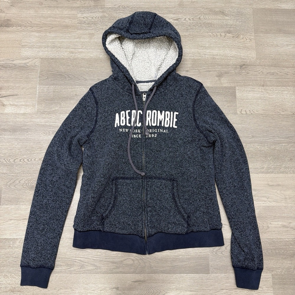 Vintage Abercrombie & Fitch Sherpa Lined Hoodie Navy Blue Womens Large